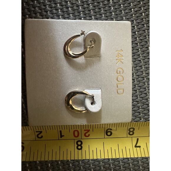 14K Solid Yellow Gold Bundle Of 2 Small Hoop Earrings Textured Dainty - Picture 8 of 12